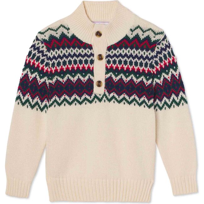 Scott Button Placket Stowe Fairisle Sweater, Vanilla - Sweaters - 1