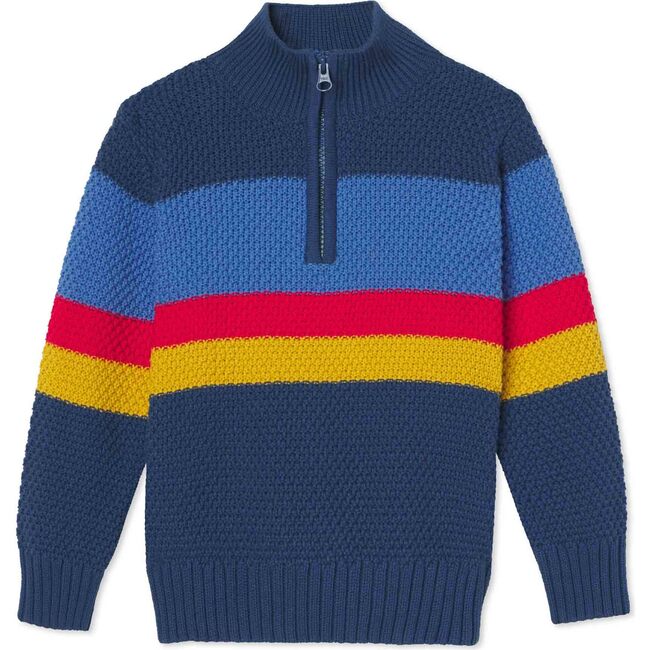 Scott Zipper Placket Circus Stripe Sweater, Ensign Blue