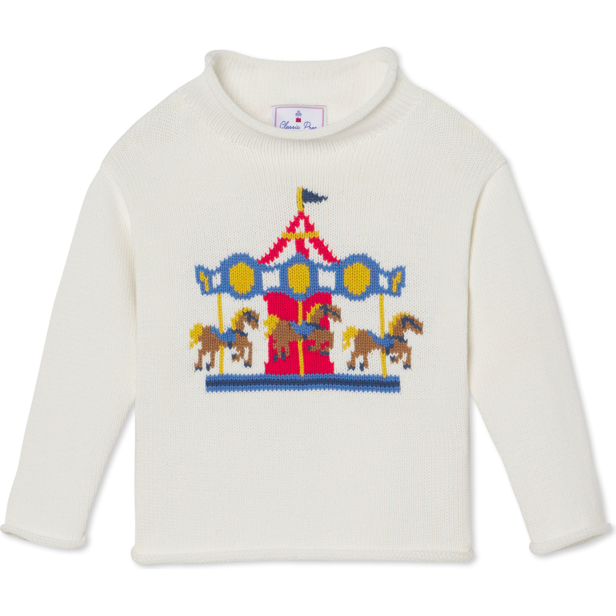 Fraser Carousel Intarsia Sweater, Cannoli Cream - Sweaters - 1