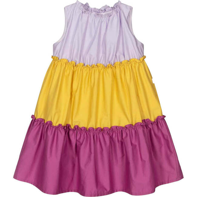 Sleeveless Poplin Ruffle Dress, Multicolor