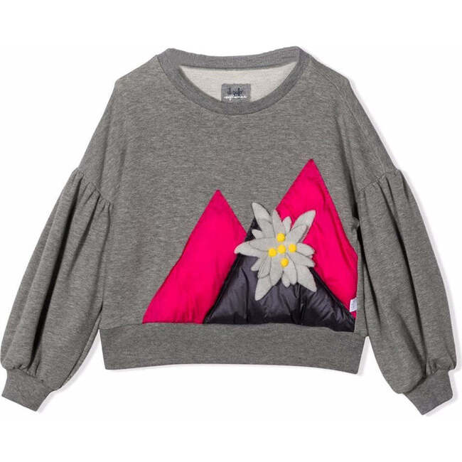 Floral Applique Sweater, Gray - Sweatshirts - 1