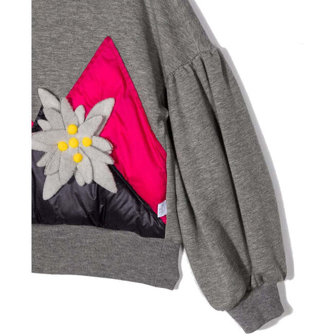 Floral Applique Sweater, Gray - Sweatshirts - 3