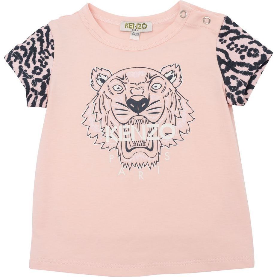 Striped Tiger Logo T-Shirt, Pink - T-Shirts - 1