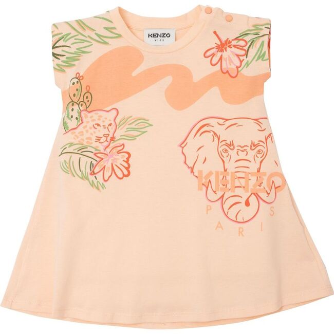 Peach Animal Graphic Dress, Pink - Dresses - 1