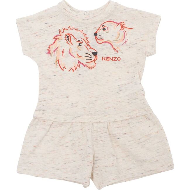 Animal Graphic Logo Romper, Off White - Rompers - 1