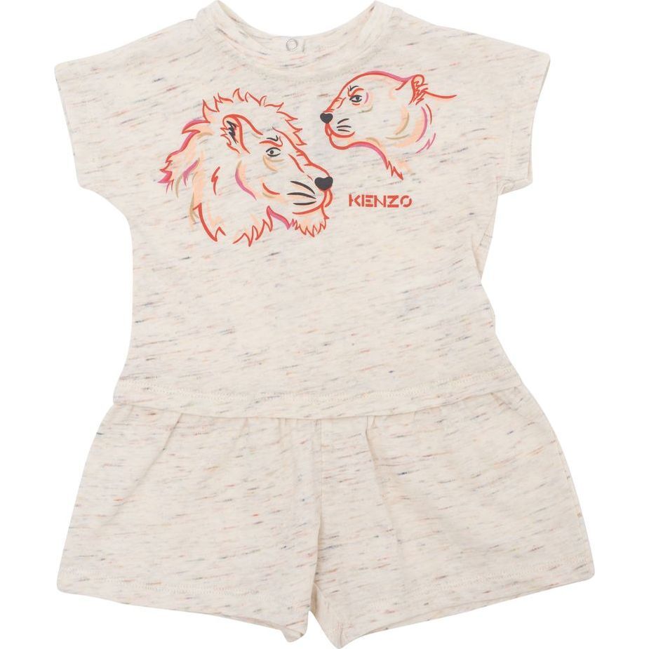 Animal Graphic Logo Romper, Off White - Rompers - 1