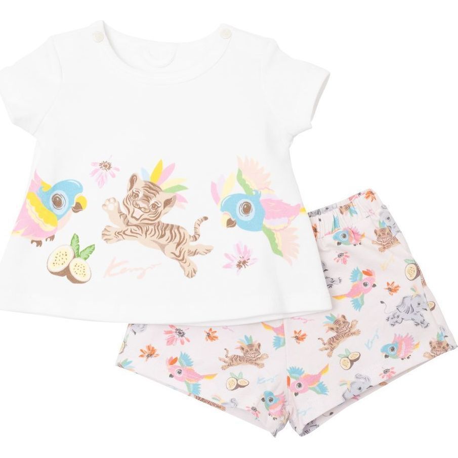 Baby Animals Graphic Outfit, White - Mixed Apparel Set - 1
