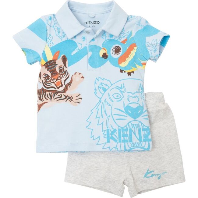 Baby Tiger Polo Outfit, Blue - Mixed Apparel Set - 1