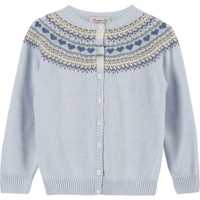 Natasha Fairisle Cardigan, Pale Blue Trotters London Sweaters