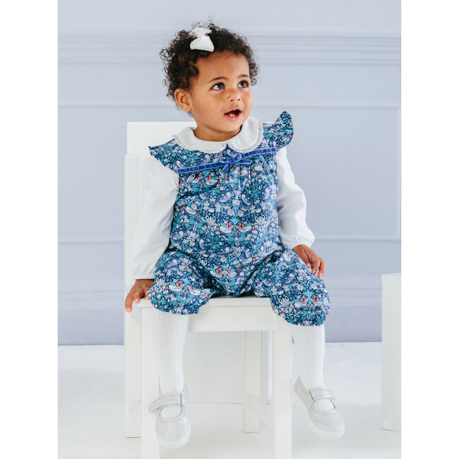 Little Strawberry Thief Romper, Blue - Rompers - 2