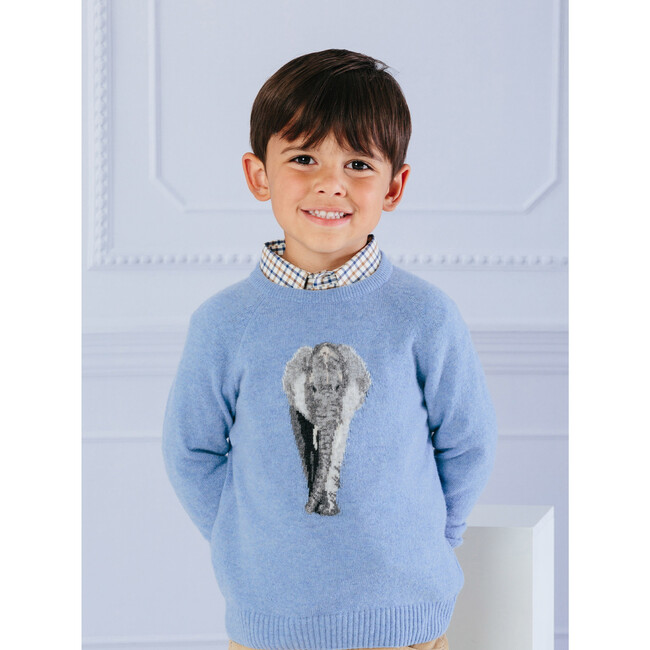 Edgar Elephant Sweater, Mid Blue - Sweaters - 3