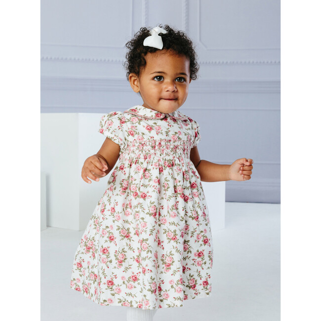 Little Arabella Rose Smocked Dress, Pink Rose Floral - Dresses - 5
