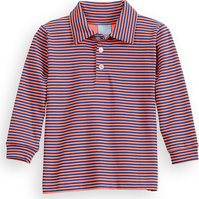 Striped Pima Polo Tee, Navy and Pink Thin Stripe