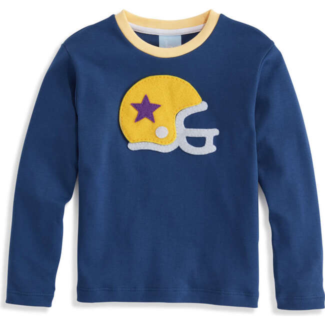Solid Long Sleeve Applique Tee, Cadet Blue with Yellow - Shirts - 1