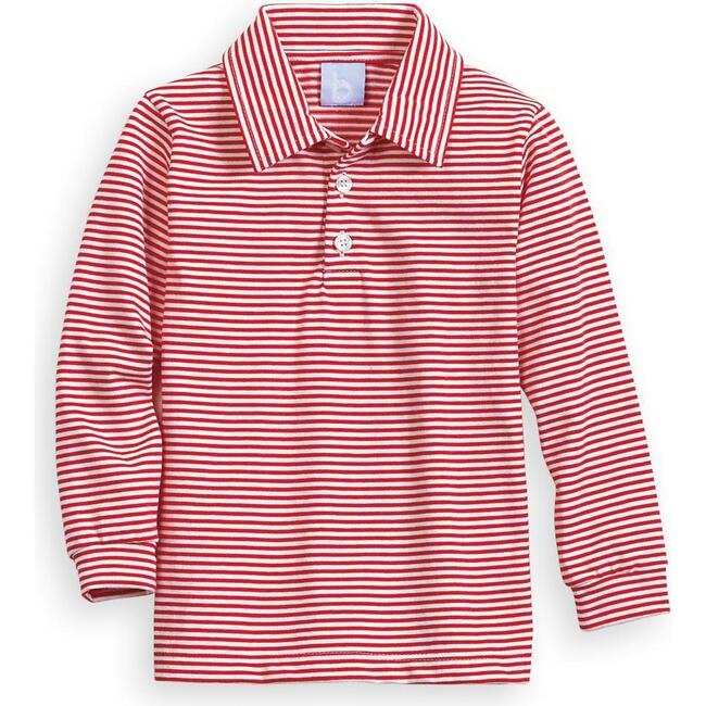 Striped Polo Tee, Red/White Thin Stripe