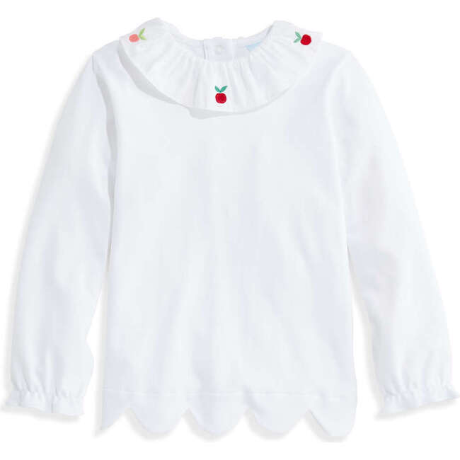 Missy Pima Blouse with Embroidery, White with Apples - Blouses - 1