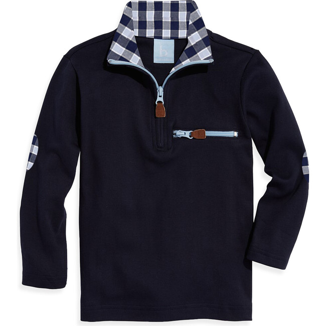 Elbow Patch Pima Half Zip Pullover, Navy with Taylor Check
