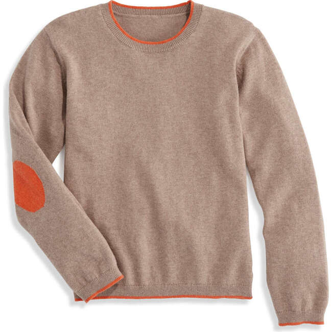 Cashmere Blend Elbow Patch Crewneck, Walnut Whip with Clementine