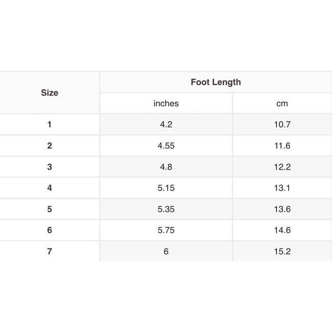 Size chart sandal discount rubi