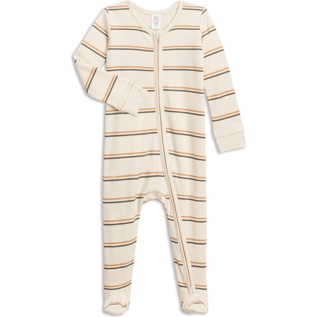 Peyton Zipper Sleeper Zane, Stripe/Pewter/Tan - Bodysuits - 1