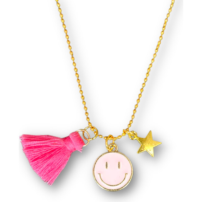 Smiley Pendant Necklace with Tassel and Charm - Necklaces - 1
