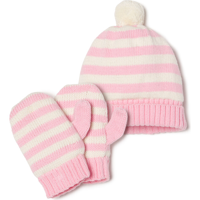 Cole Winter Hat and Glove Stripe Set, Lilly's Pink