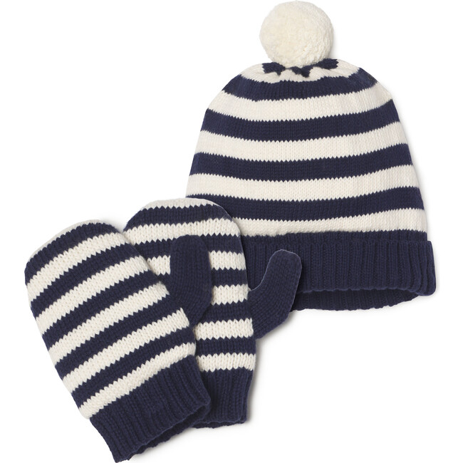 Cole Winter Hat and Glove Stripe Set, Blue Ribbon - Mixed Accessories Set - 1