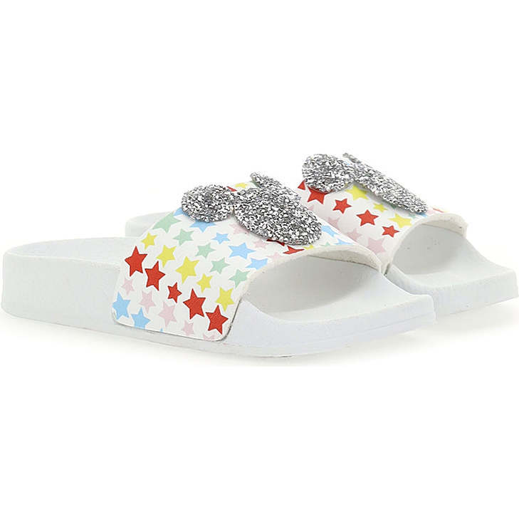 Glitter Mickey Mouse Beach Slides, White - Sandals - 1