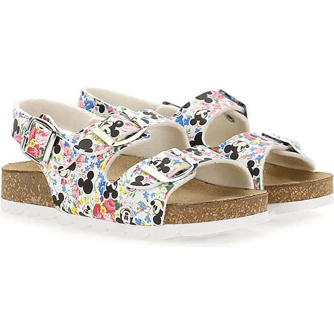 Floral Mickey Buckle Sandals, White - Sandals - 1