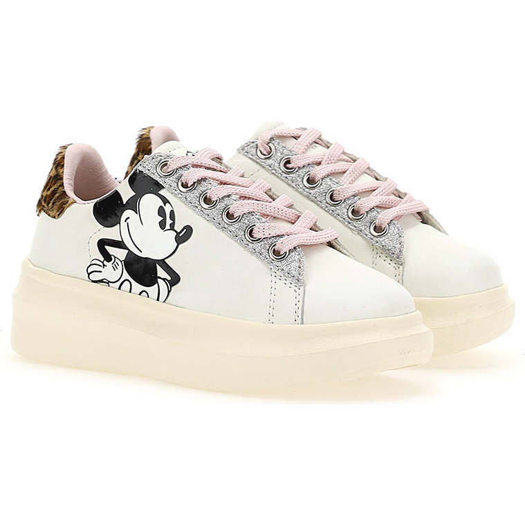 Leopard Tab Platform Mickey Sneakers, White - Sneakers - 1