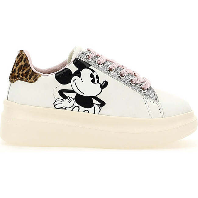 Leopard Tab Platform Mickey Sneakers, White