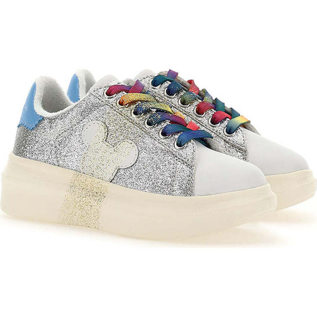 Glitter Mickey Platform Sneakers, Silver