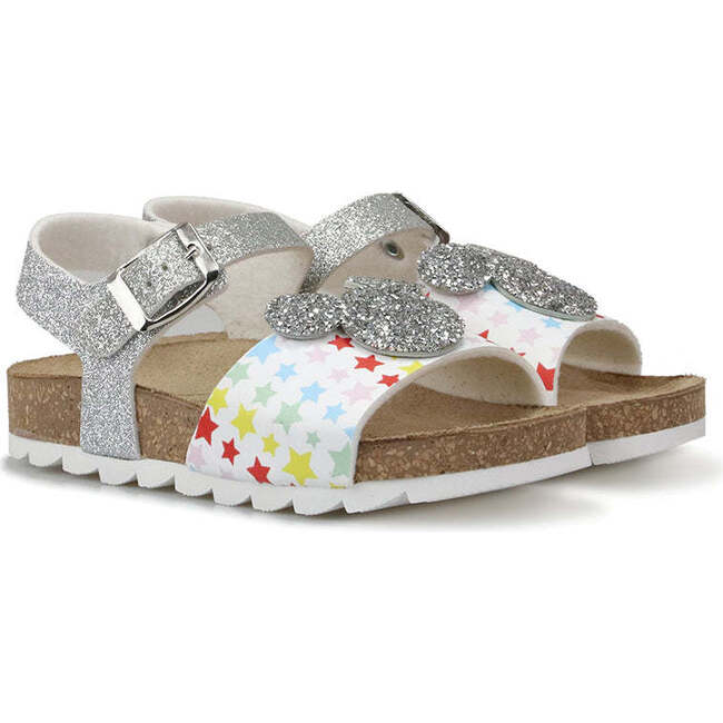 Glitter Mickey Logo Sandals, Silver