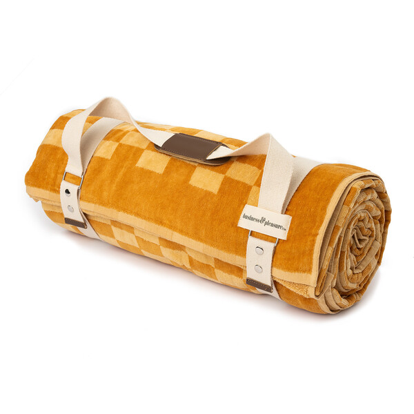 XL Beach Blanket, Vintage Gold Checker Business & Pleasure Co. Sun