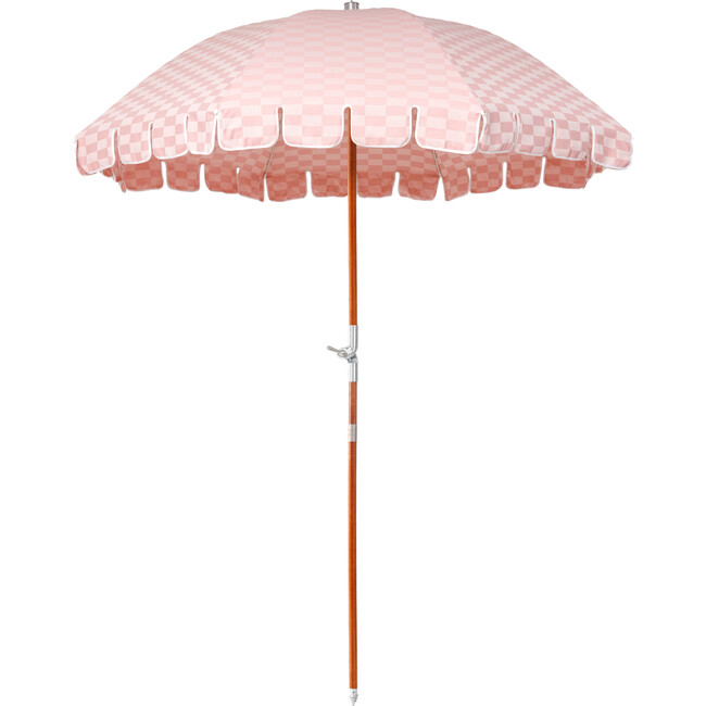 Premium Beach Umbrella, Vintage Pink Checker - Outdoor Home - 1