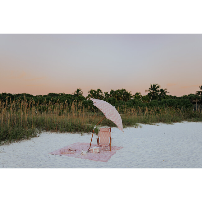 Premium Beach Umbrella, Vintage Pink Checker - Outdoor Home - 3