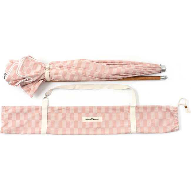 Premium Beach Umbrella, Vintage Pink Checker - Outdoor Home - 7