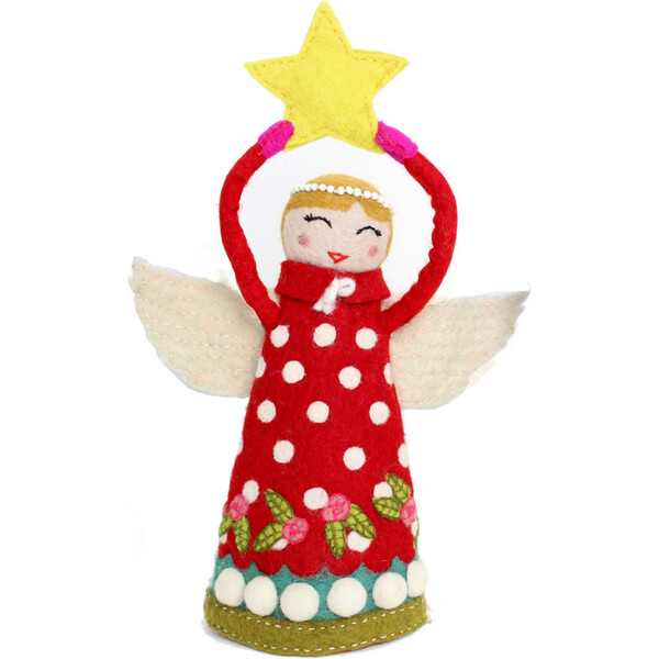 Joy Angel Tree Topper, Red French Knot Ornaments & Trim