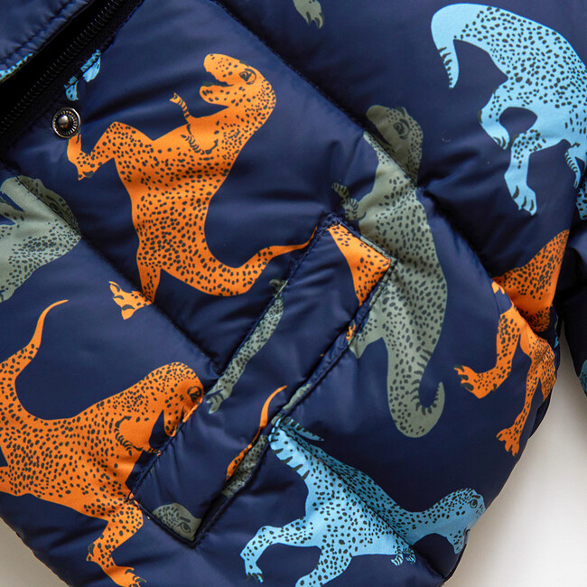 Kids Pete Puffer, Navy T-Rex - Jackets - 4