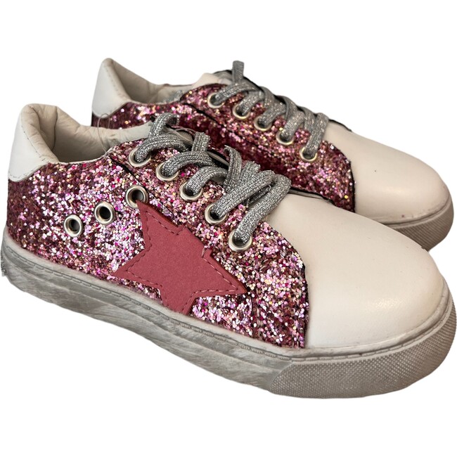 Glitter Pink Star Sneakers, Pink - Sneakers - 1