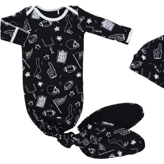 Midnight Football Bamboo Knotted Newborn Gown + Hat Set