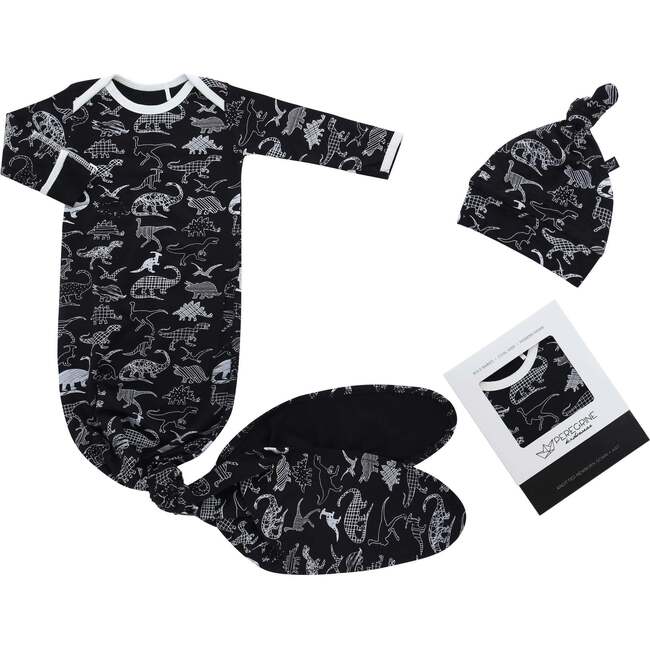 Midnight Dino Knotted Newborn Gown and Hat - Pajamas - 1