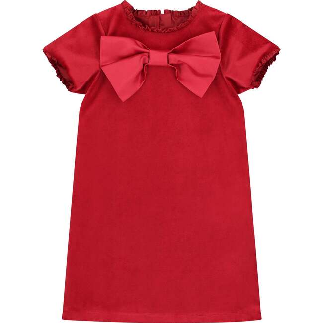 Coco Bow Velvet Girls Party Dress, Red