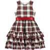 Arabella Frill Plaid Tartan Girls Party Dress, White - Dresses - 1 - thumbnail