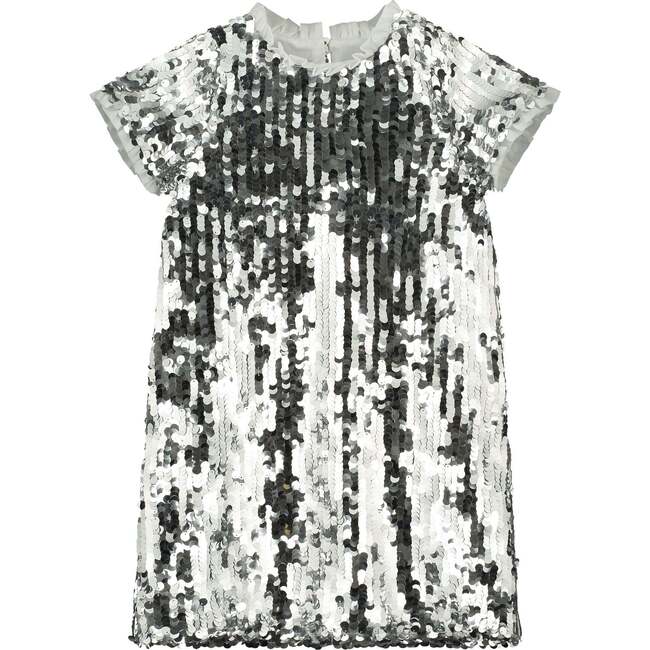 Coco Sequin Girls Party Dress, Silver