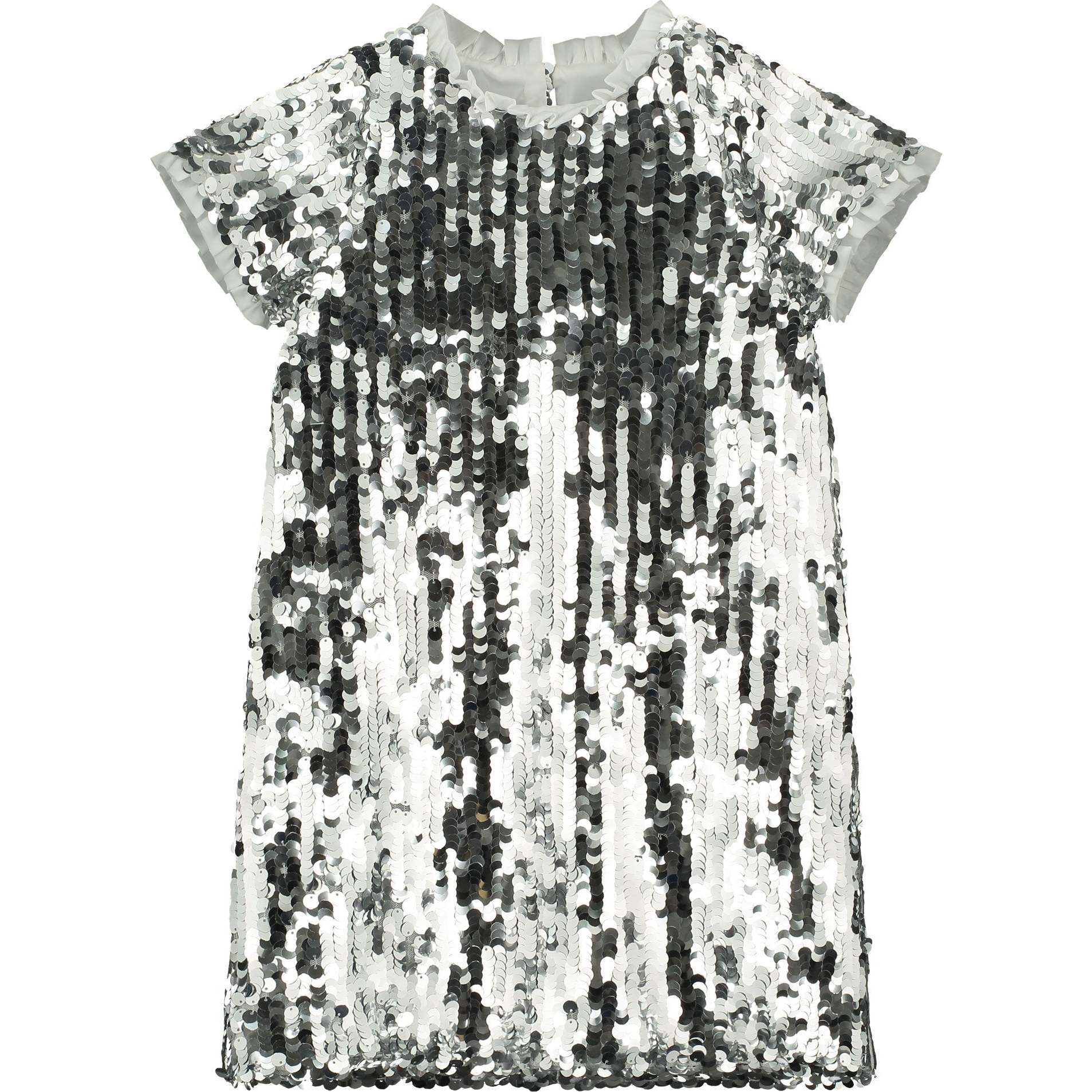 Coco Sequin Girls Party Dress, Silver - Dresses - 1