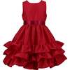 Arabella Frill Satin Baby Party Dress, Red - Dresses - 1 - thumbnail