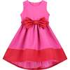 Florence Bow Satin Girls Party Dress, Pink & Red - Dresses - 1 - thumbnail