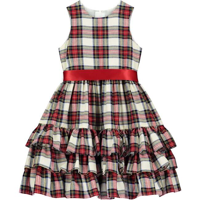 Arabella Frill Plaid Tartan Baby Party Dress, White