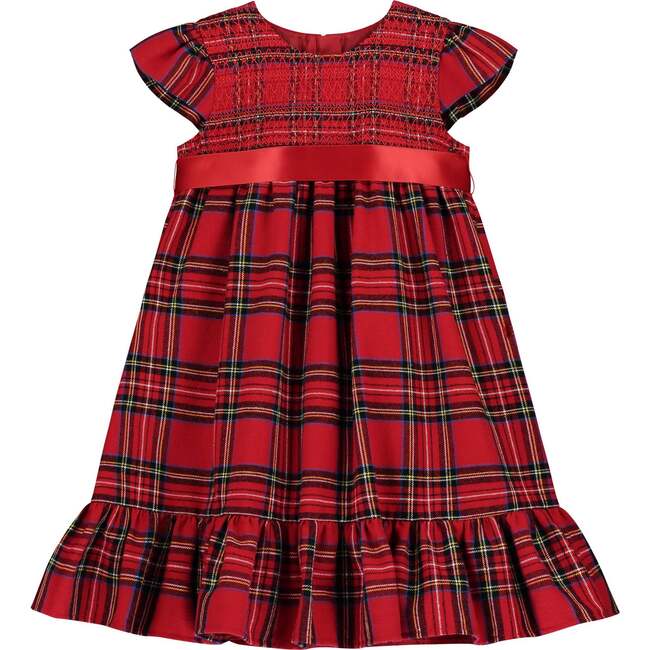 Poppy Smocked Plaid Tartan Baby Party Dress, Red - Dresses - 1